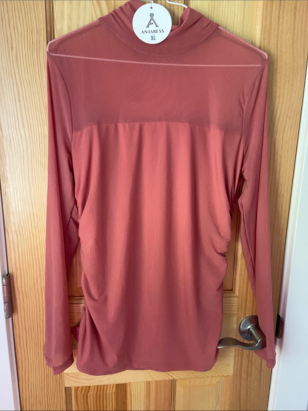ANRABESS Long Sleeve Mock Neck Top in Dusty Rose